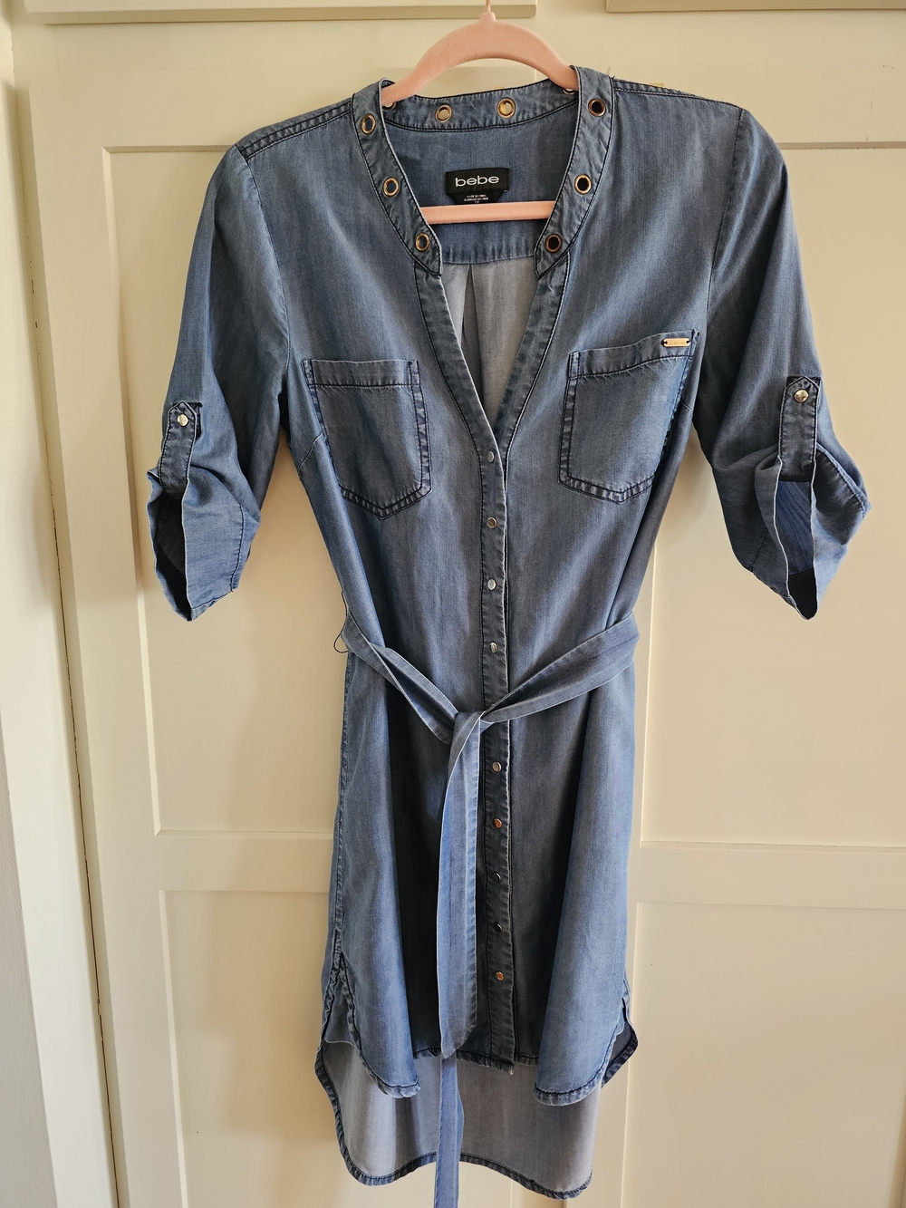 bebe Denim Shirt Dress in Blue